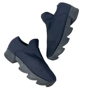 iRi Nyc Wes I Sneaker Shoes Low Top Neoprene Wavy Platform Black Size 38.5 8.5‎